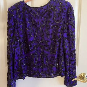 Stenay Brand Size L Women’s Silk  Evening Jacket Heavy Black Beading